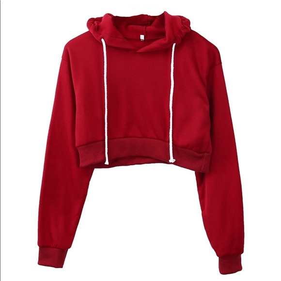 red sweatshirt crop top